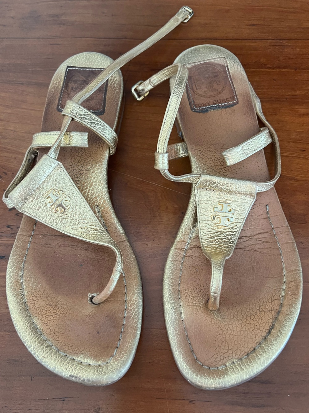 Tory Burch Metallic Gold Leather Thong Sandals - Women's 8.5
